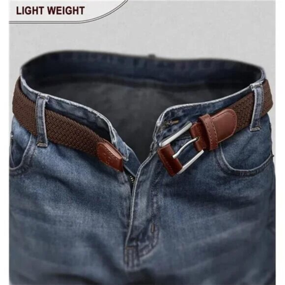 NEW MENS Woven Braided Belt Coffee Stretch Adjustable Belt - Picture 7 of 8